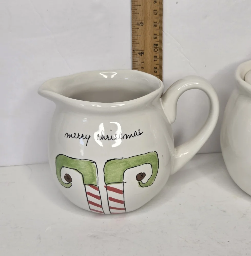Rae Dunn Elf Feet Cream‎ And Sugar Set Christmas Kitchen Holiday Coffee Bar HTF